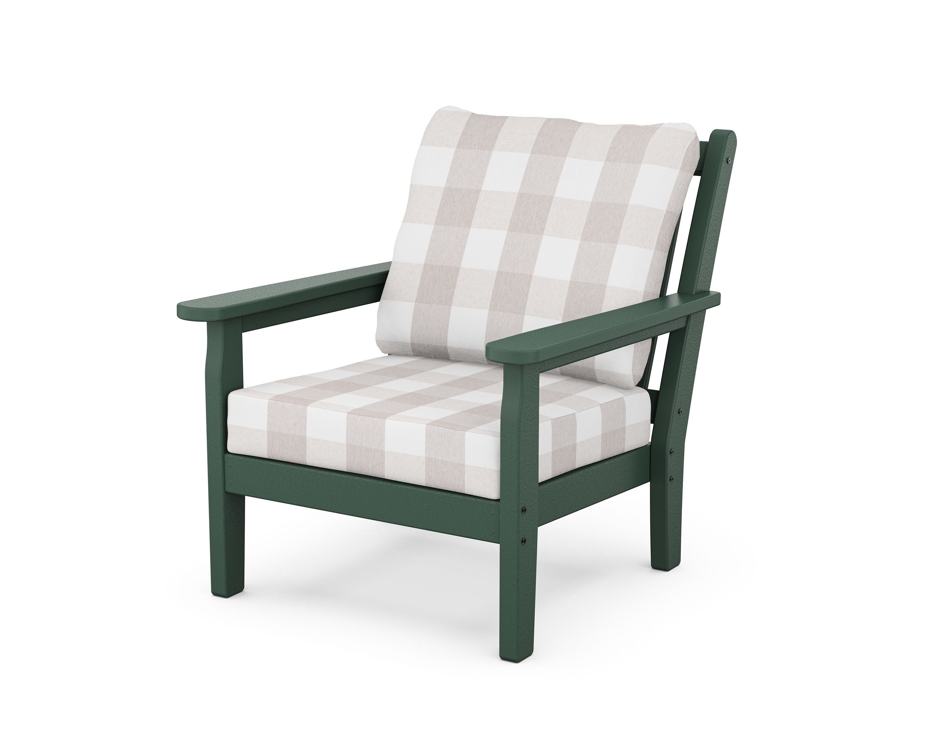 POLYWOOD® Chippendale Deep Seating Chair in Green / Buffalo Plaid Dune Burlap