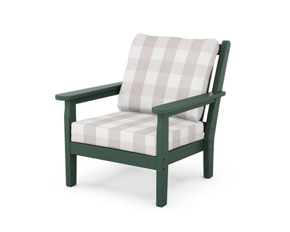 POLYWOOD® Chippendale Deep Seating Chair in Green / Buffalo Plaid Dune Burlap