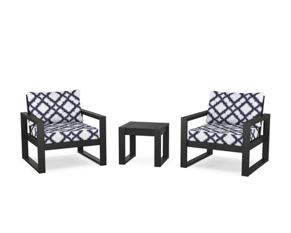POLYWOOD® EDGE Sectional 3-Piece Deep Seating Set in Black / Trellis Navy