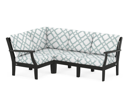 POLYWOOD® Braxton Modular 4-Piece Deep Seating Set in Black / Trellis Glacier Spa