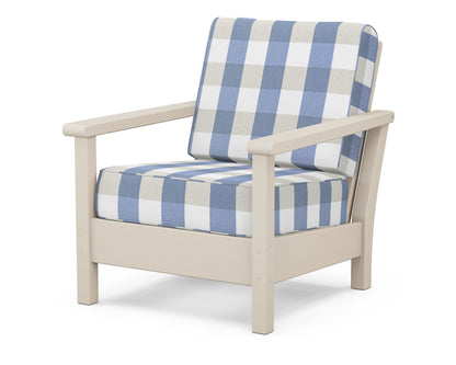 POLYWOOD® Harbour Deep Seating Chair in Sand / Buffalo Plaid Sky Blue