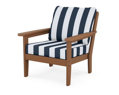 Country Living Cottage Deep Seating Chair in Teak / Cabana Stripe Marine Indigo