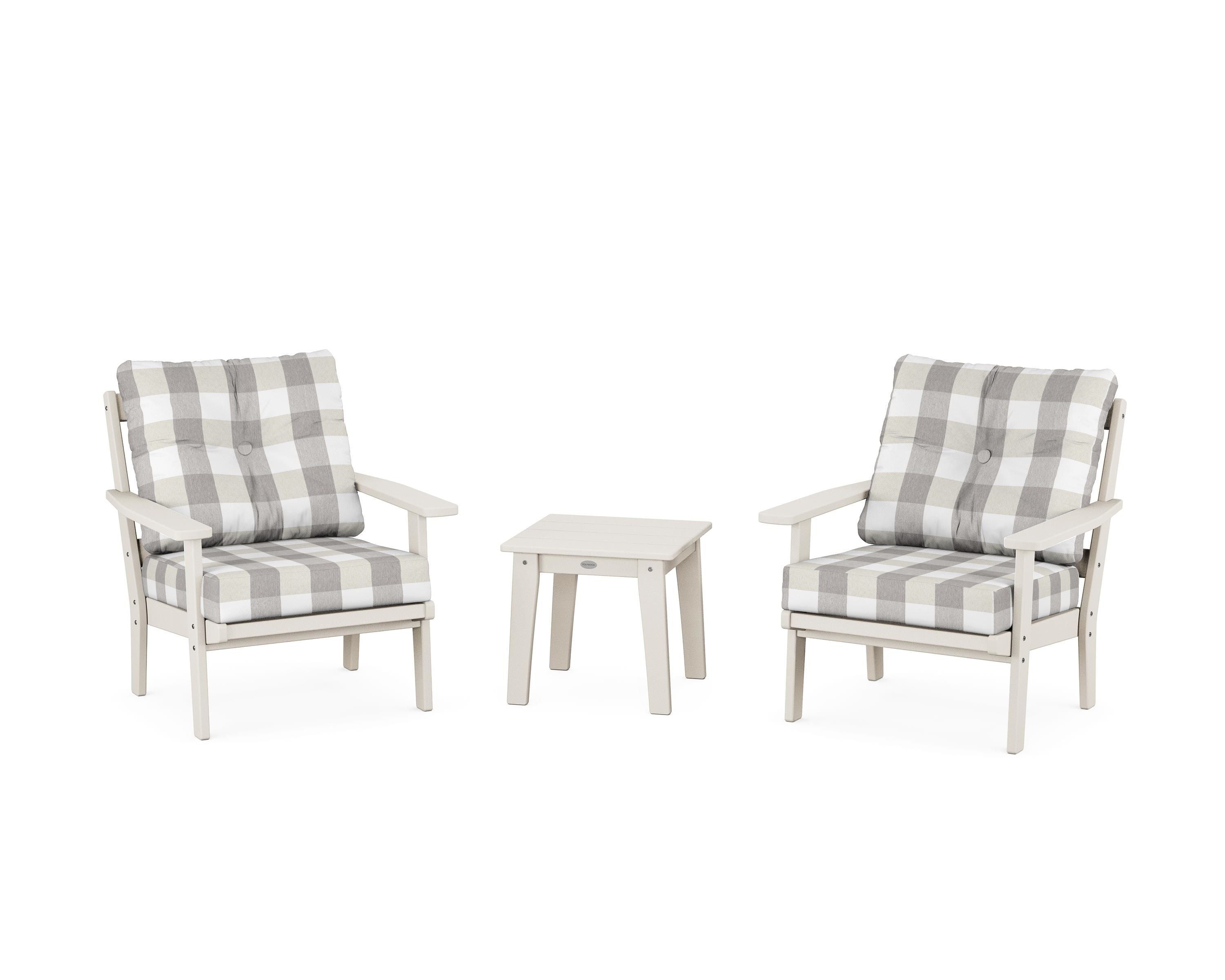 POLYWOOD® Prairie 3-Piece Deep Seating Set in Sand / Buffalo Plaid Grey Mist