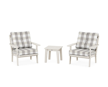 POLYWOOD® Prairie 3-Piece Deep Seating Set in Sand / Buffalo Plaid Grey Mist