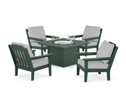 Country Living Cottage 5-Piece Deep Seating Set with Fire Pit Table in Green / Granite