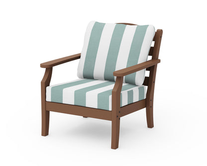 Draper James™ by  POLYWOOD® Savannah Deep Seating Chair in Teak / Cabana Stripe Glacier Spa