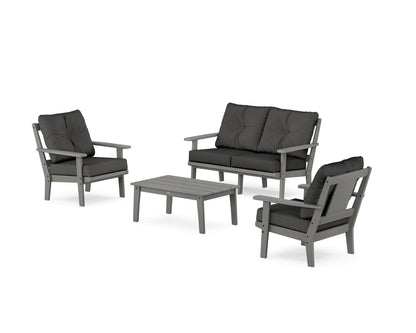 POLYWOOD® Prairie 4-Piece Deep Seating Set with Loveseat in Slate Grey / Spectrum Carbon