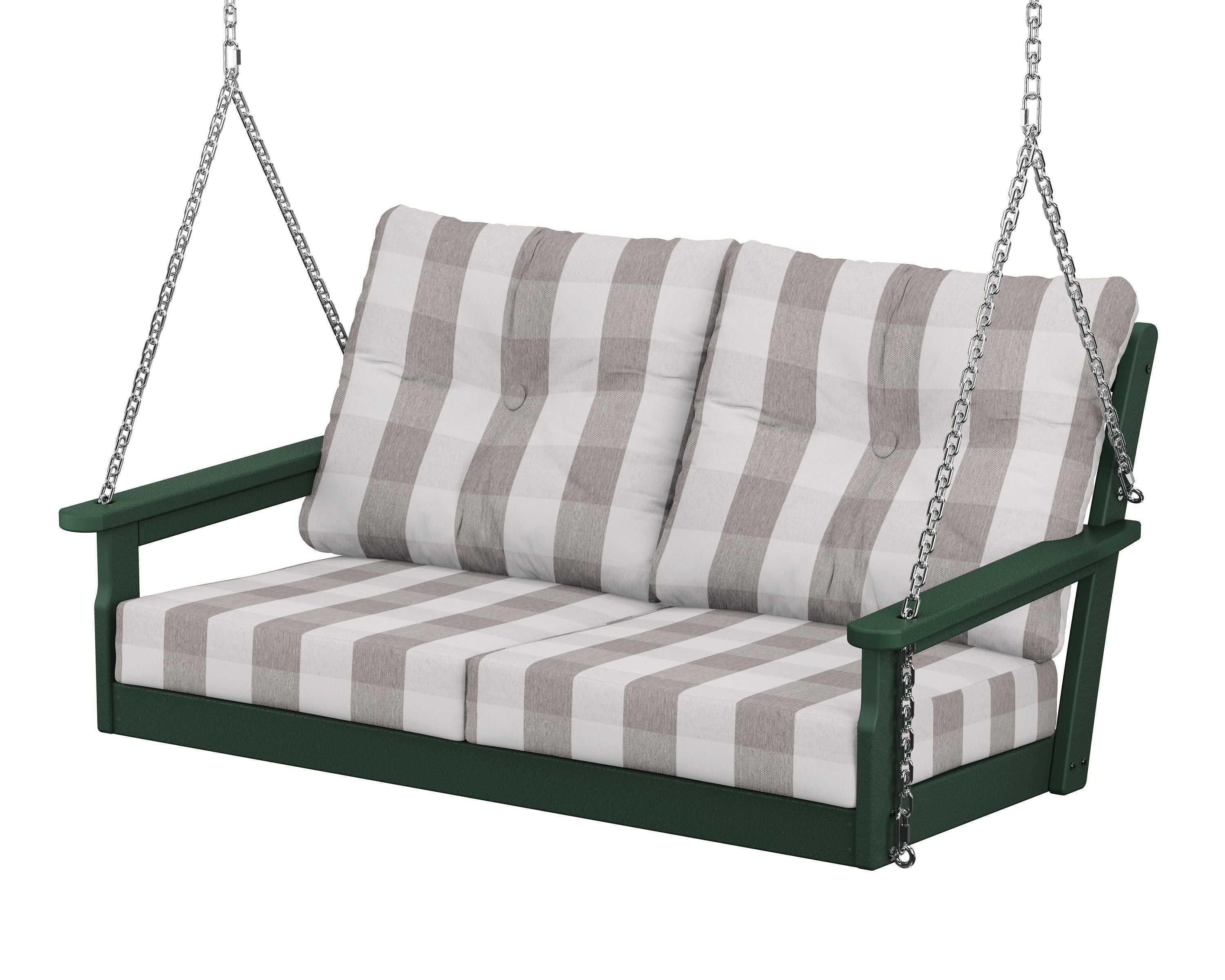 POLYWOOD® Vineyard Deep Seating Swing in Green / Buffalo Plaid Grey Mist