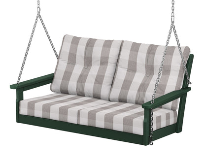POLYWOOD® Vineyard Deep Seating Swing in Green / Buffalo Plaid Grey Mist