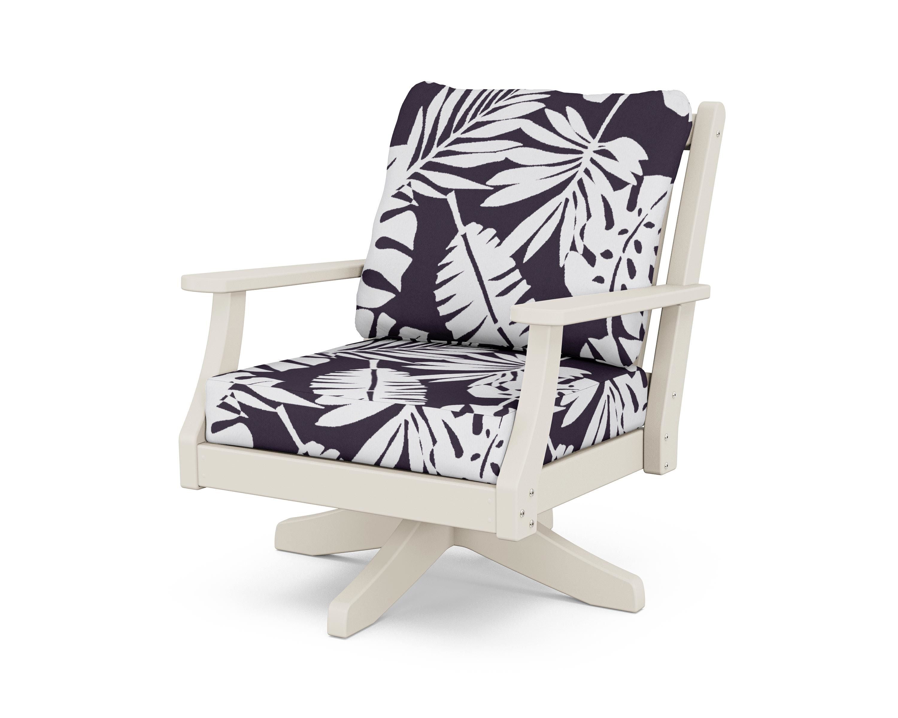 Country Living Wovendale Deep Seating Swivel Chair in Sand / Leaf Navy