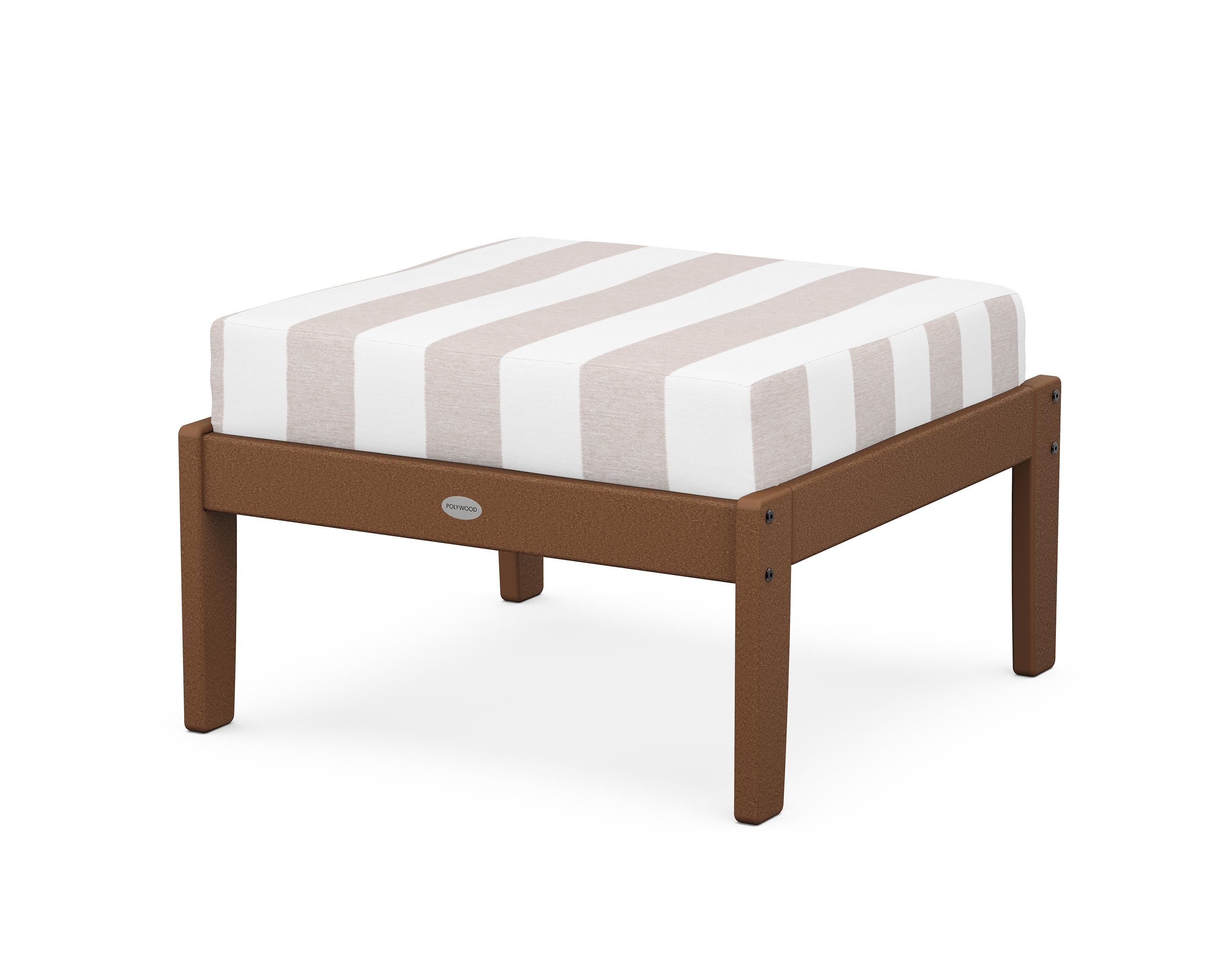 POLYWOOD® Braxton Deep Seating Ottoman in Teak / Cabana Stripe Dune Burlap