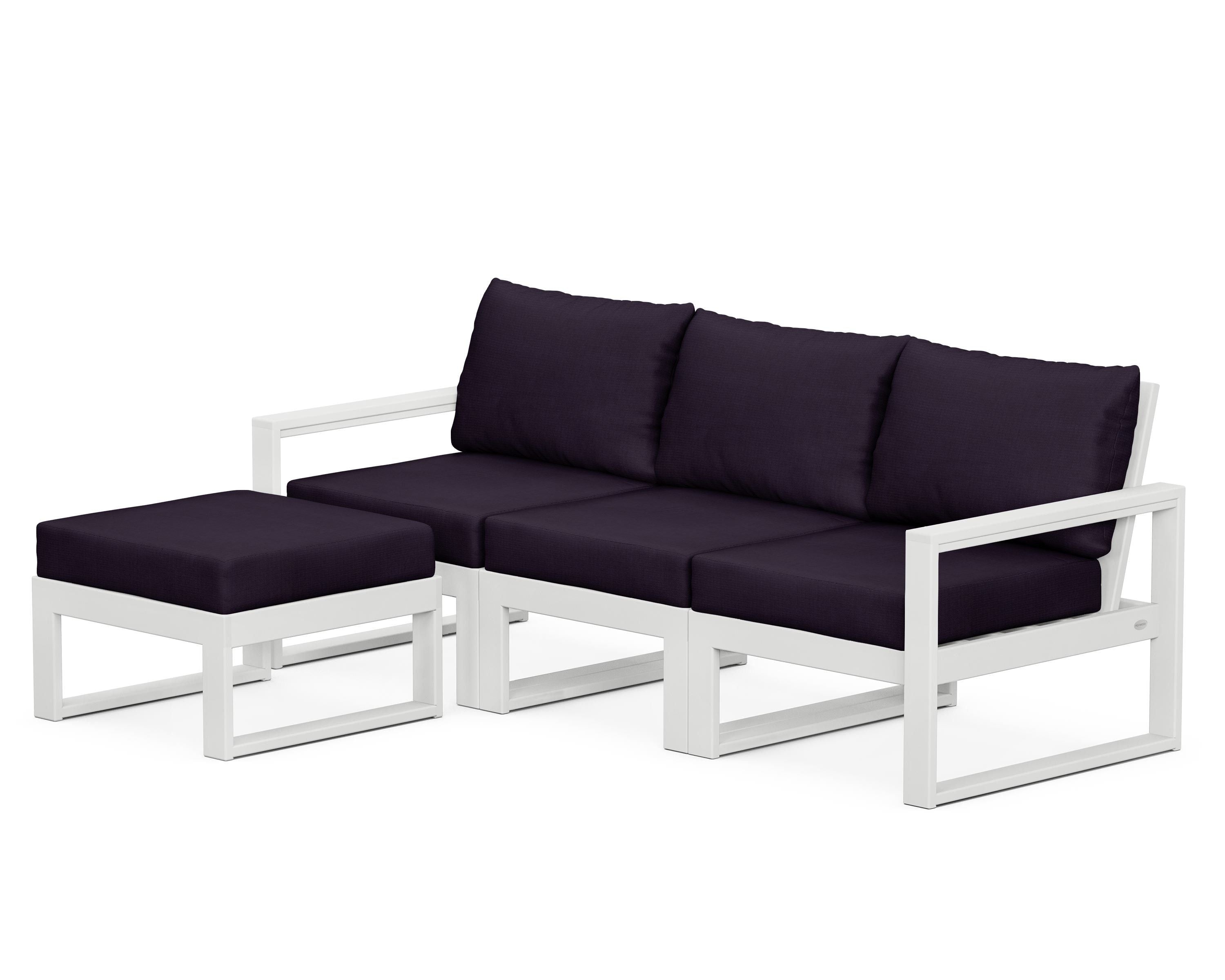 POLYWOOD® EDGE 4-Piece Modular Deep Seating Set with Ottoman in White / Navy Linen