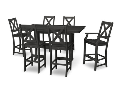 POLYWOOD® Braxton 7-Piece Farmhouse Trestle Bar Set in Black