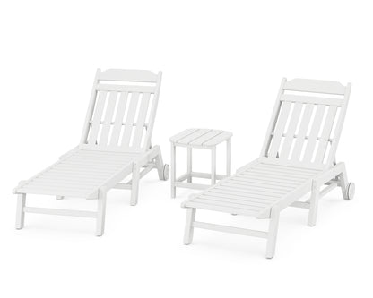 Country Living Cottage 3-Piece Chaise Set with Wheels in White