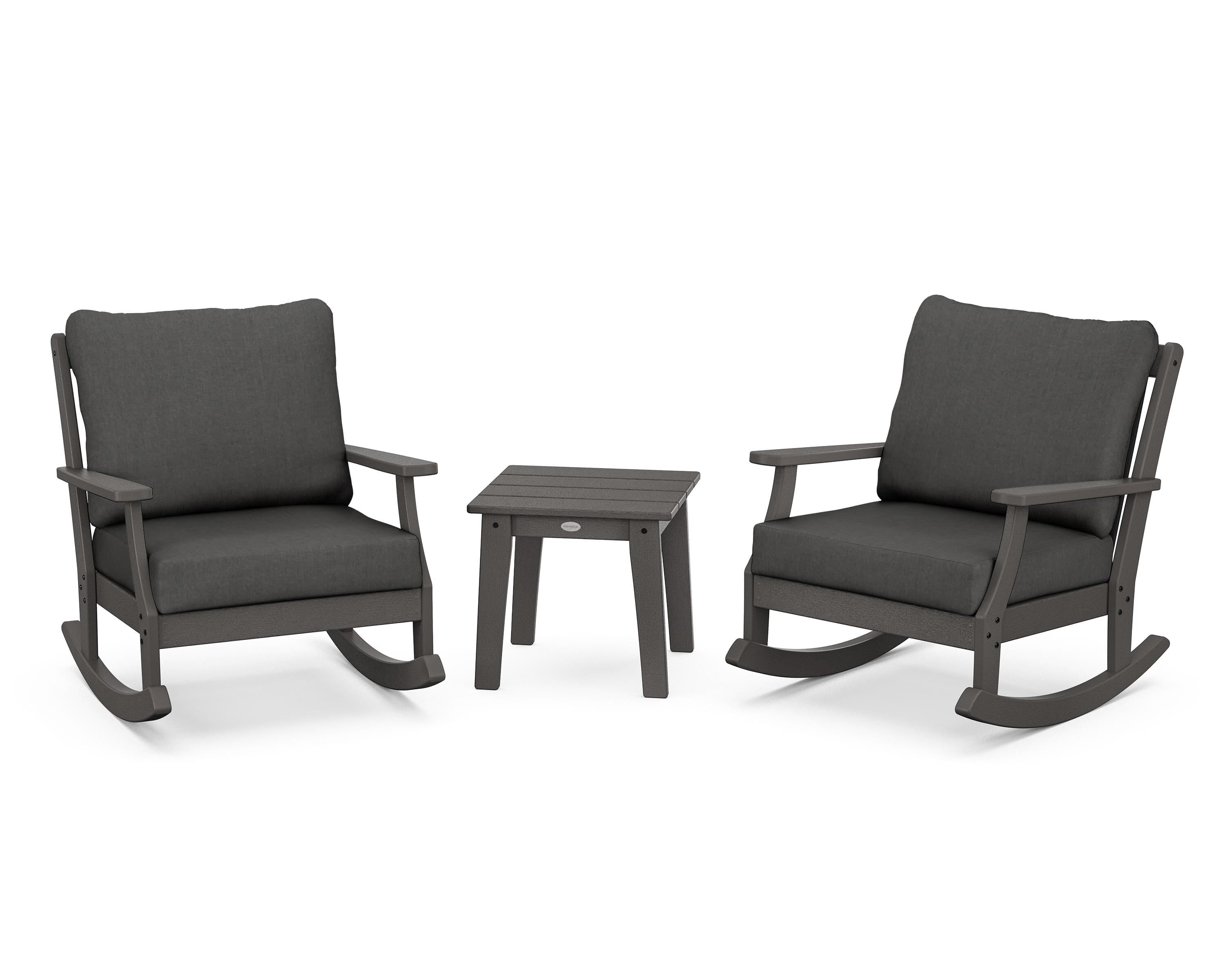 POLYWOOD® Braxton 3-Piece Deep Seating Rocker Set in Vintage Coffee / Spectrum Carbon