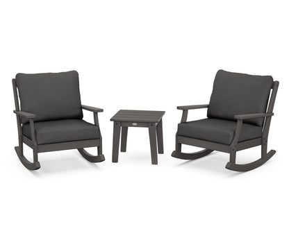 POLYWOOD® Braxton 3-Piece Deep Seating Rocker Set in Vintage Coffee / Spectrum Carbon
