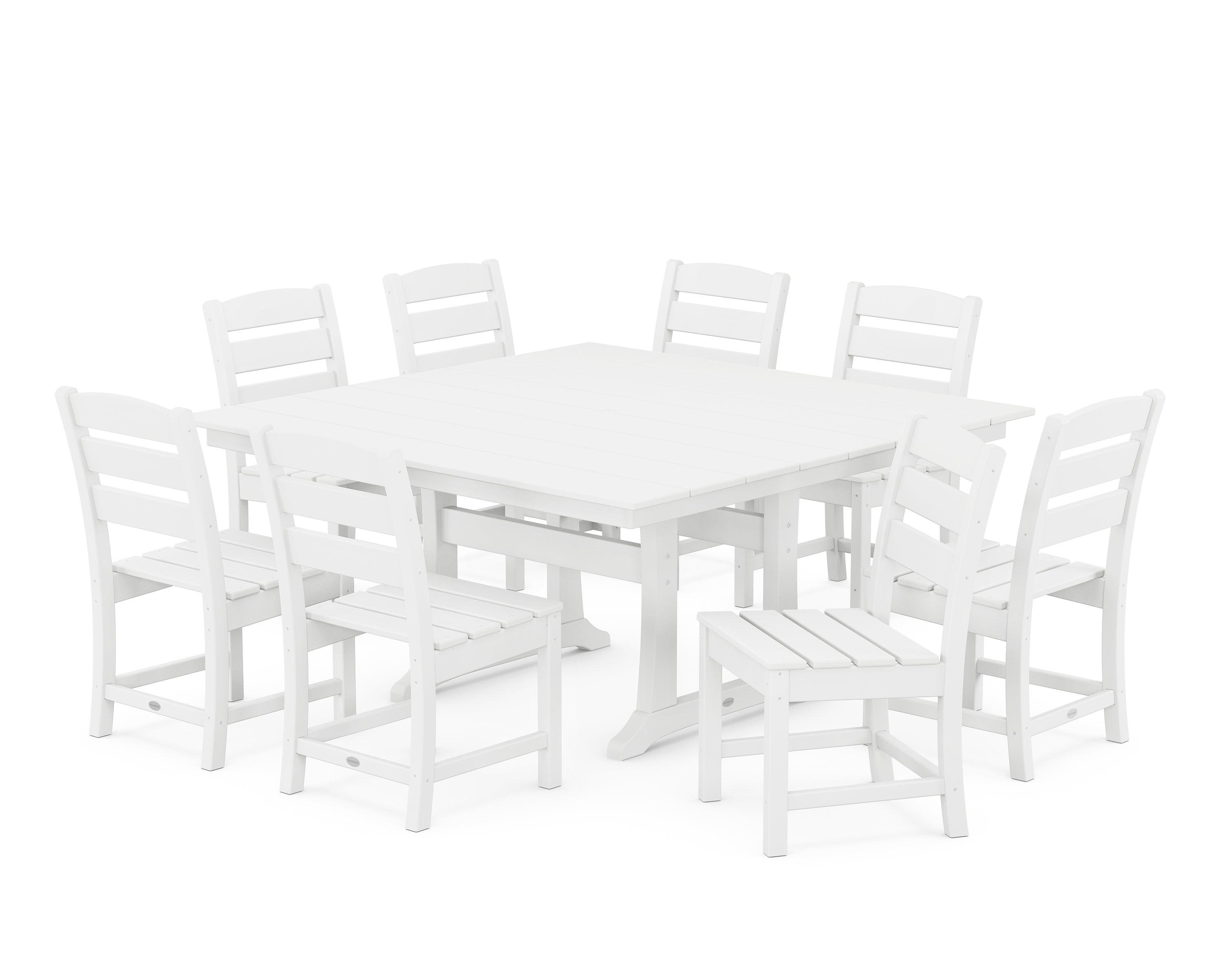 POLYWOOD® Lakeside 9-Piece Farmhouse Trestle Dining Set in White