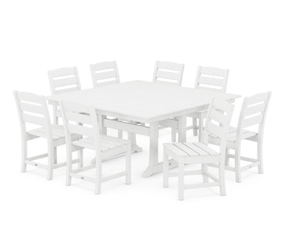 POLYWOOD® Lakeside 9-Piece Farmhouse Trestle Dining Set in White