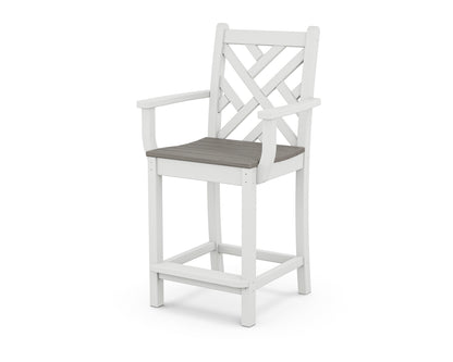 POLYWOOD® Chippendale Counter Arm Chair in White / Driftwood