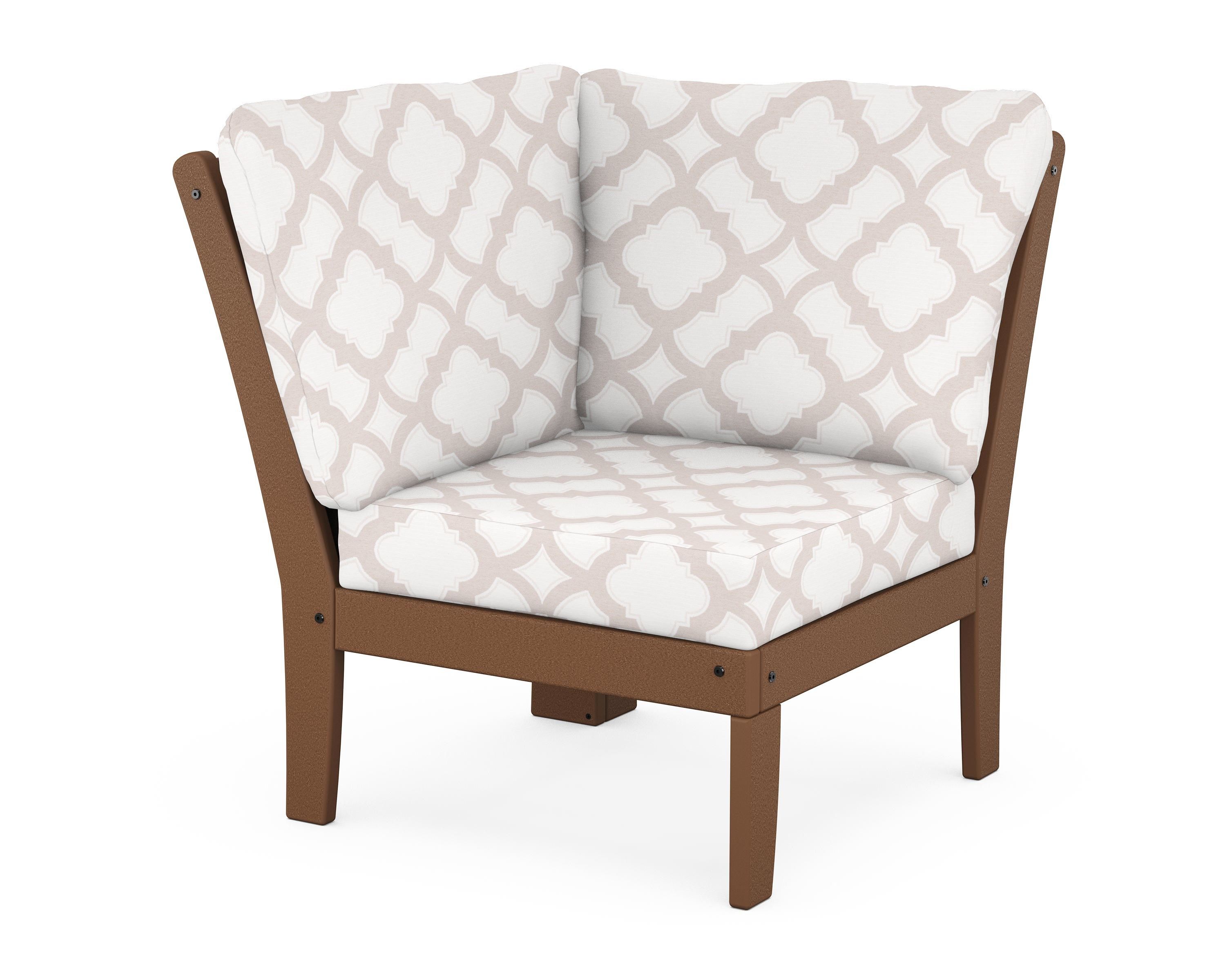 POLYWOOD® Braxton Modular Corner Chair in Teak / Trellis Dune Burlap