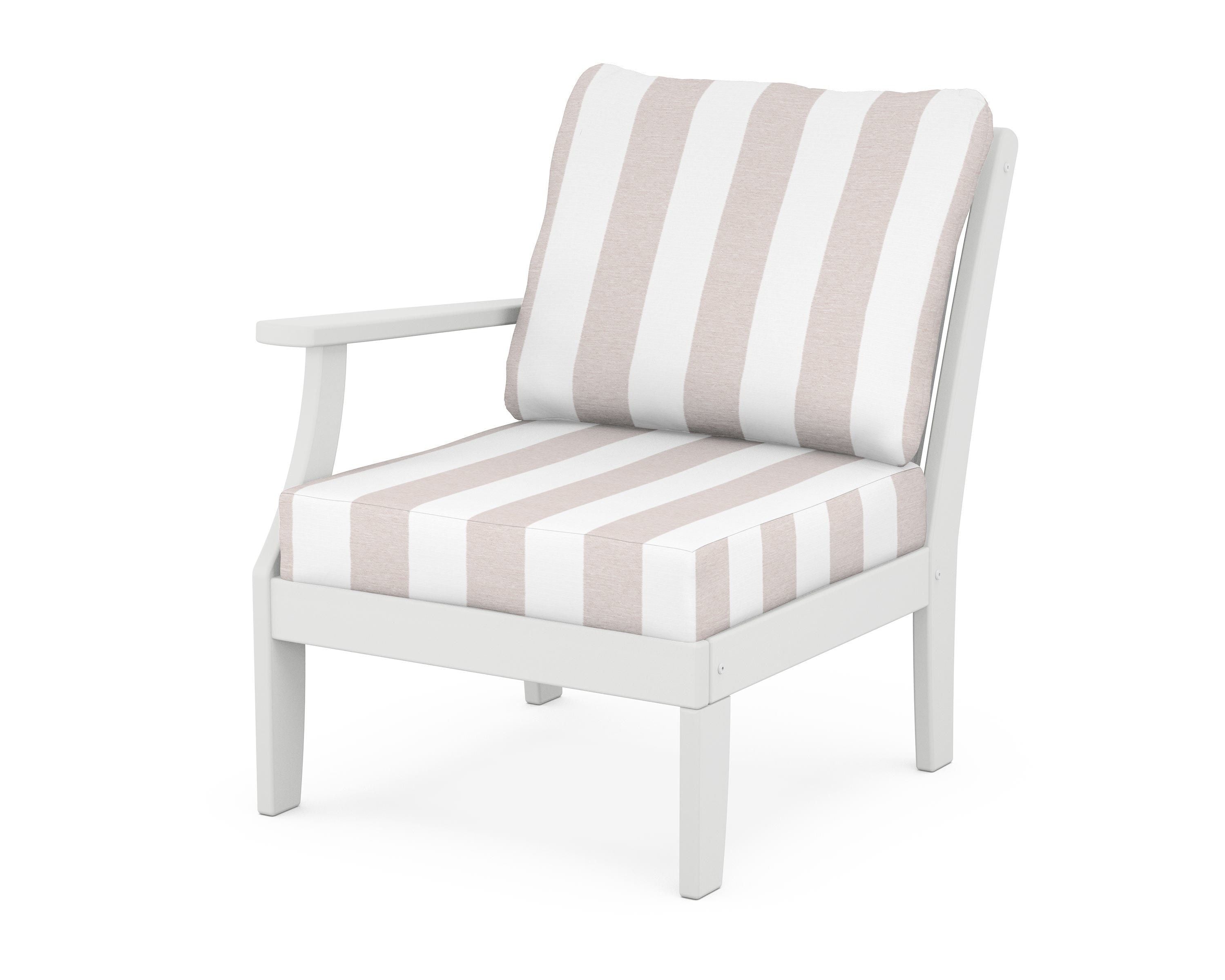 POLYWOOD® Braxton Modular Left Arm Chair in White / Cabana Stripe Dune Burlap