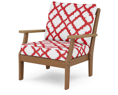 POLYWOOD® Braxton Deep Seating Chair in Teak / Natural / Trellis Crimson