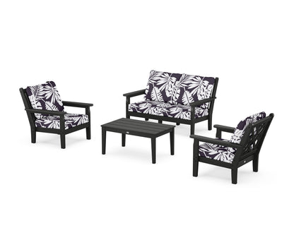 POLYWOOD® Chippendale 4-Piece Deep Seating Set with Loveseat in Black / Leaf Navy