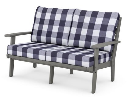 POLYWOOD® Grant Park Deep Seating Loveseat in Slate Grey / Buffalo Plaid Navy