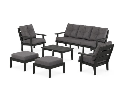 POLYWOOD® Lakeside 6-Piece Lounge Sofa Set in Black / Ash Charcoal