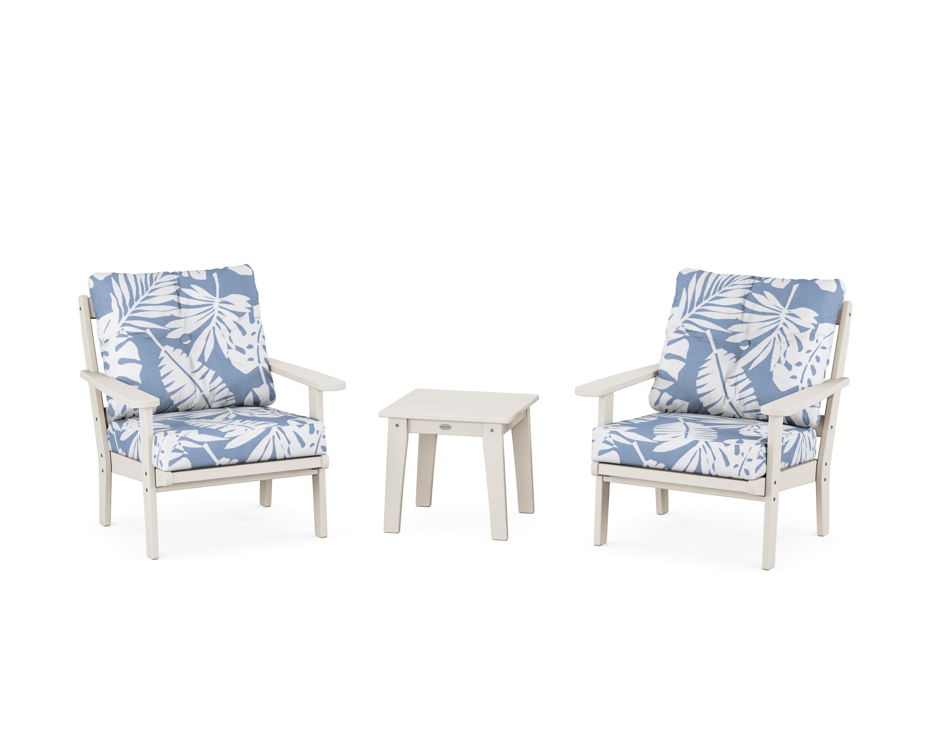 POLYWOOD® Mission 3-Piece Deep Seating Set in Sand / Leaf Sky Blue