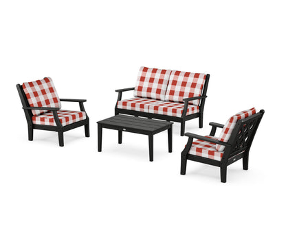 Country Living Wovendale 4-Piece Deep Seating Set with Loveseat in Black / Buffalo Plaid Crimson