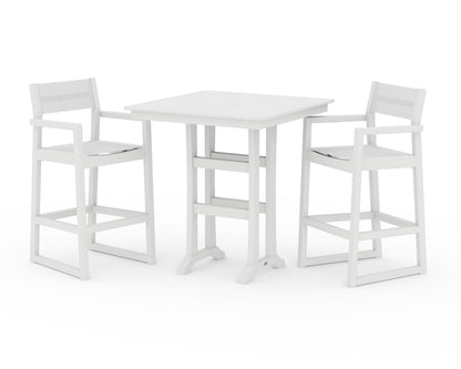 POLYWOOD® EDGE Sling Arm Chair 3-Piece Farmhouse Bar Set with Trestle Legs in White / White Sling