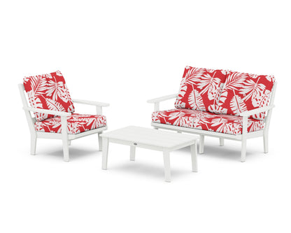 POLYWOOD® Oxford 3-Piece Deep Seating Set with Loveseat in White / Leaf Crimson