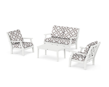 Country Living Wovendale 4-Piece Deep Seating Set with Loveseat in White / Trellis Grey Mist