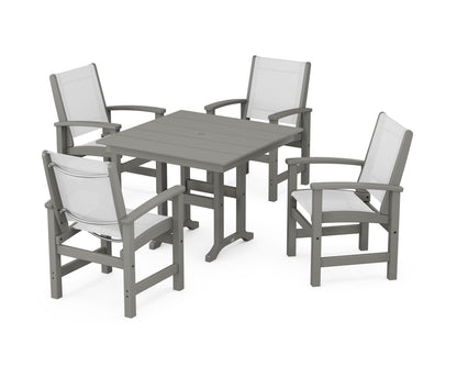 POLYWOOD® Coastal 5-Piece Farmhouse Dining Set in Slate Grey / White Sling