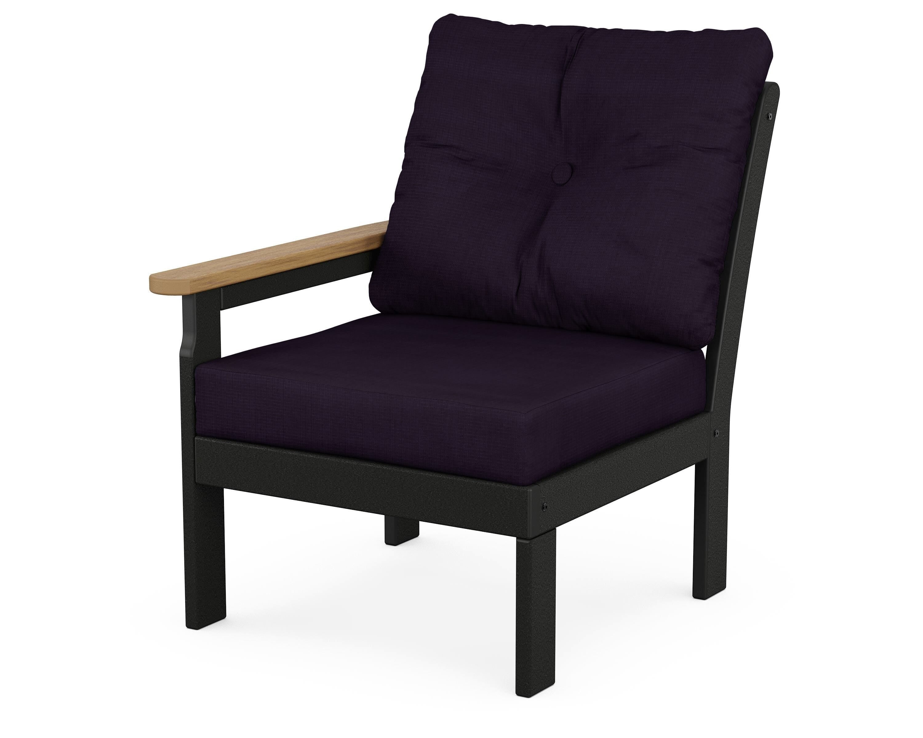 POLYWOOD® Vineyard Modular Left Arm Chair in Black / Natural / Navy Linen