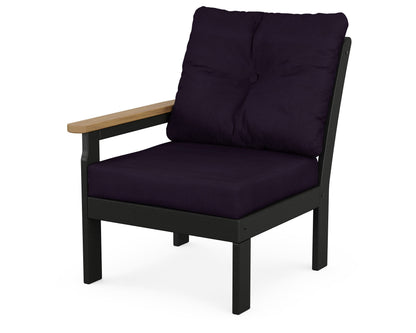 POLYWOOD® Vineyard Modular Left Arm Chair in Black / Natural / Navy Linen