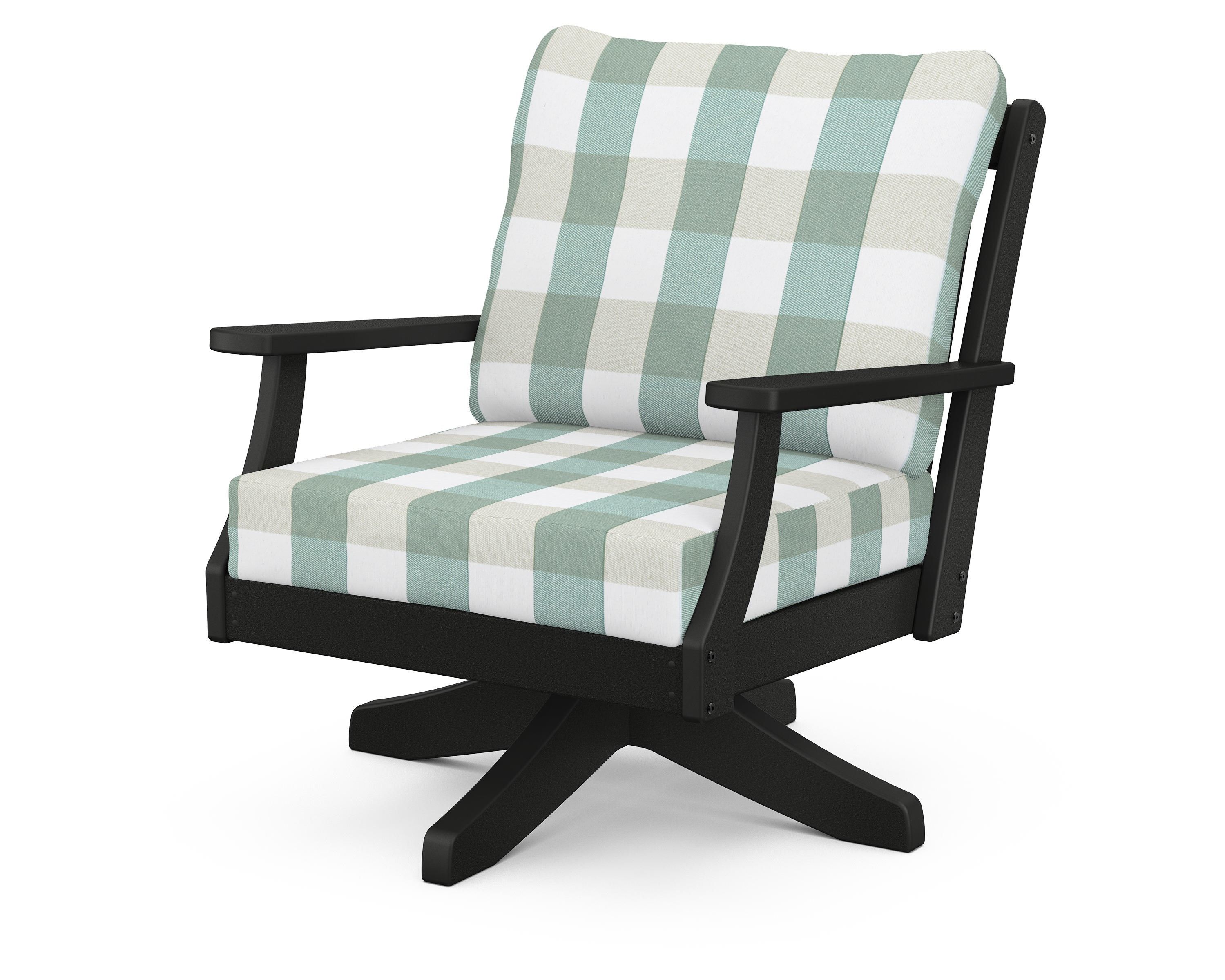 POLYWOOD® Braxton Deep Seating Swivel Chair in Black / Buffalo Plaid Glacier Spa