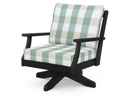 POLYWOOD® Braxton Deep Seating Swivel Chair in Black / Buffalo Plaid Glacier Spa