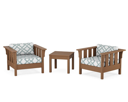 Martha Stewart by POLYWOOD® Acadia 3-Piece Deep Seating Set in Teak / Trellis Glacier Spa