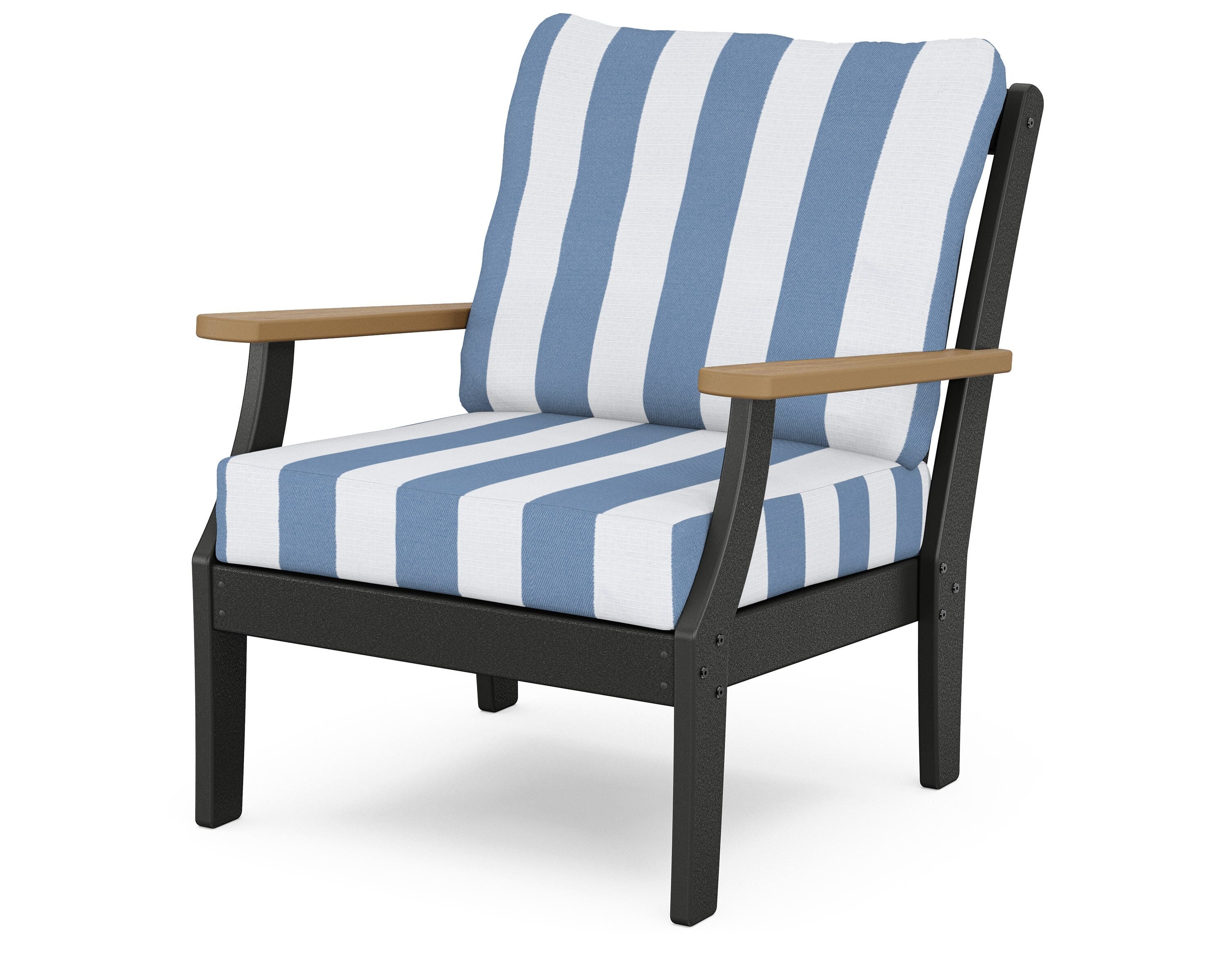 POLYWOOD® Braxton Deep Seating Chair in Black / Natural / Cabana Stripe Sky Blue