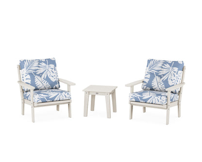 POLYWOOD® Oxford 3-Piece Deep Seating Set in Sand / Leaf Sky Blue