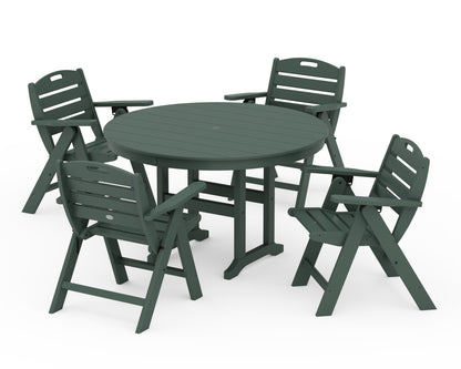POLYWOOD® Nautical Folding Lowback Chair 5-Piece Round Farmhouse Dining Set in Green