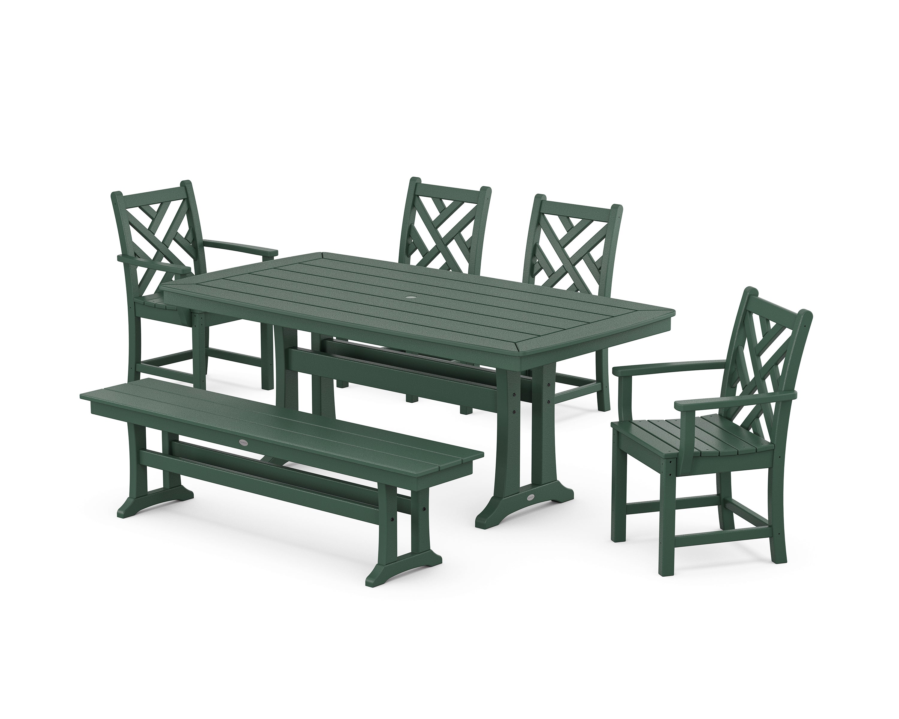 POLYWOOD® Chippendale 6-Piece Dining Set with Trestle Legs in Green