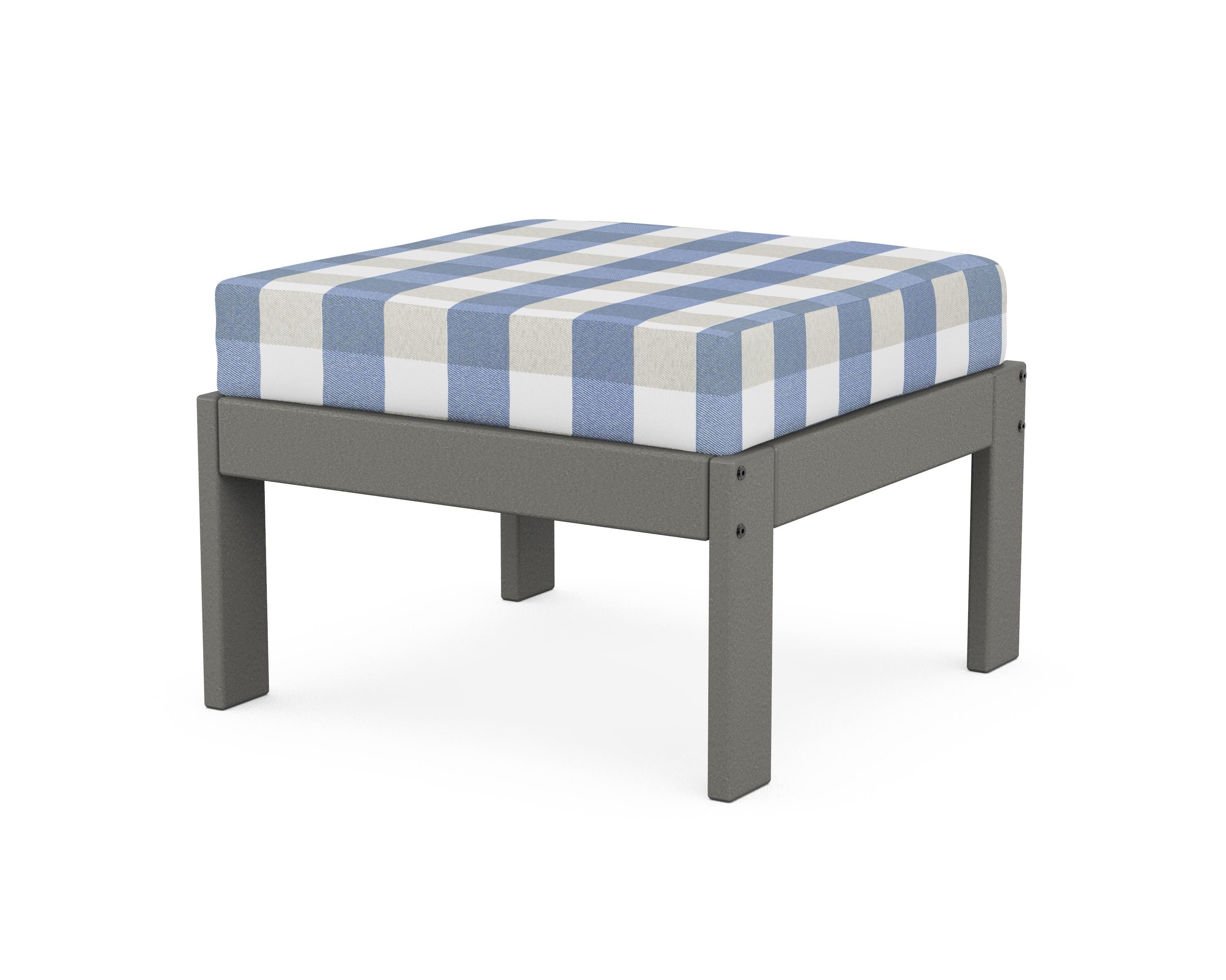 POLYWOOD® Vineyard Modular Ottoman in Slate Grey / Buffalo Plaid Sky Blue