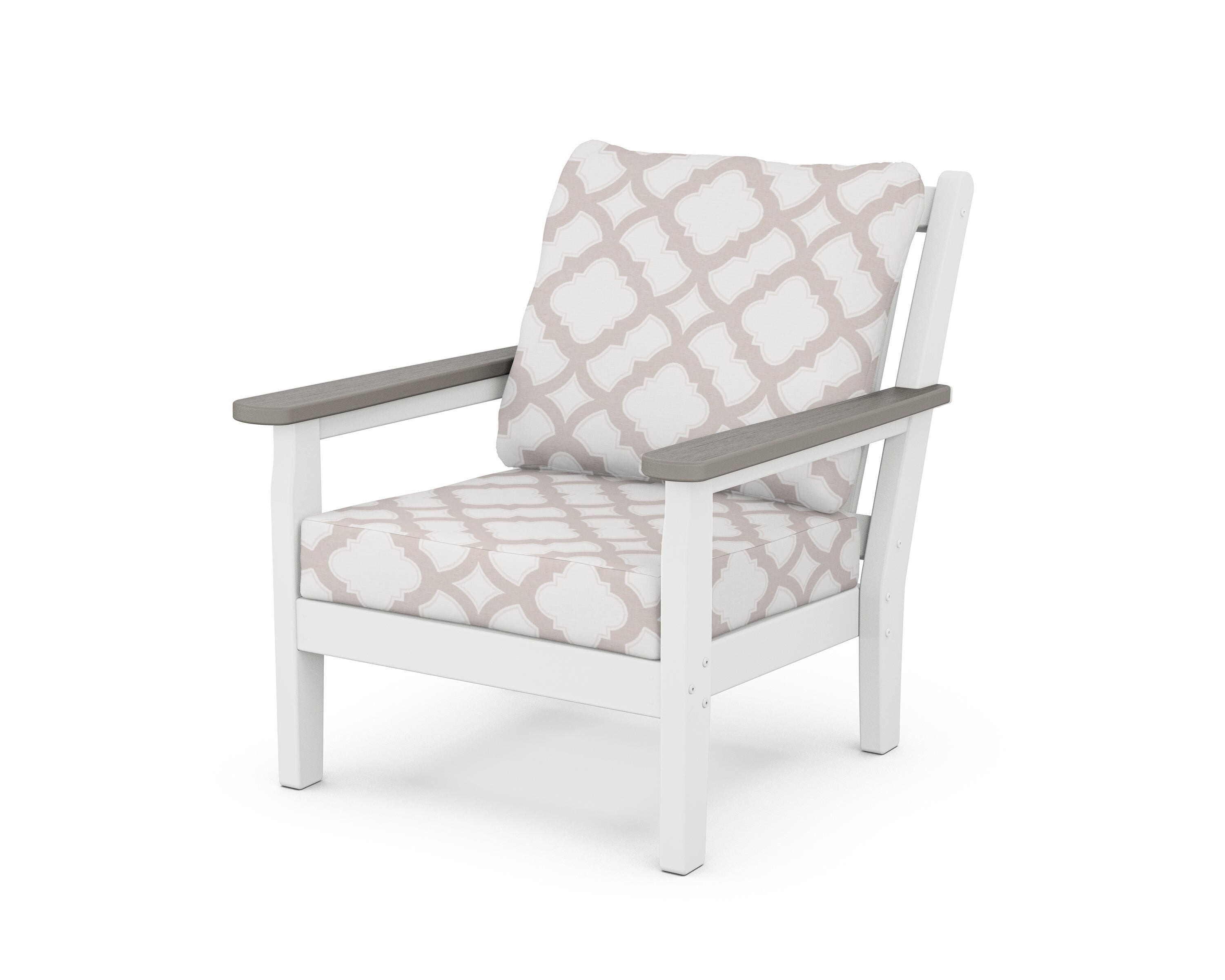 POLYWOOD® Chippendale Deep Seating Chair in White / Driftwood / Trellis Dune Burlap