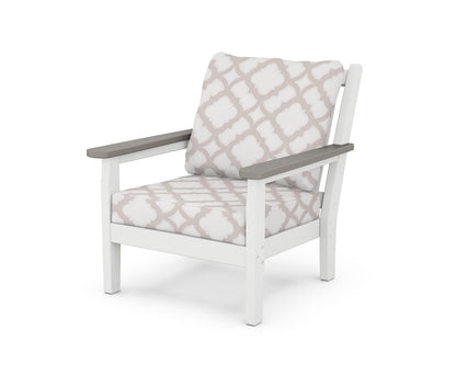 POLYWOOD® Chippendale Deep Seating Chair in White / Driftwood / Trellis Dune Burlap