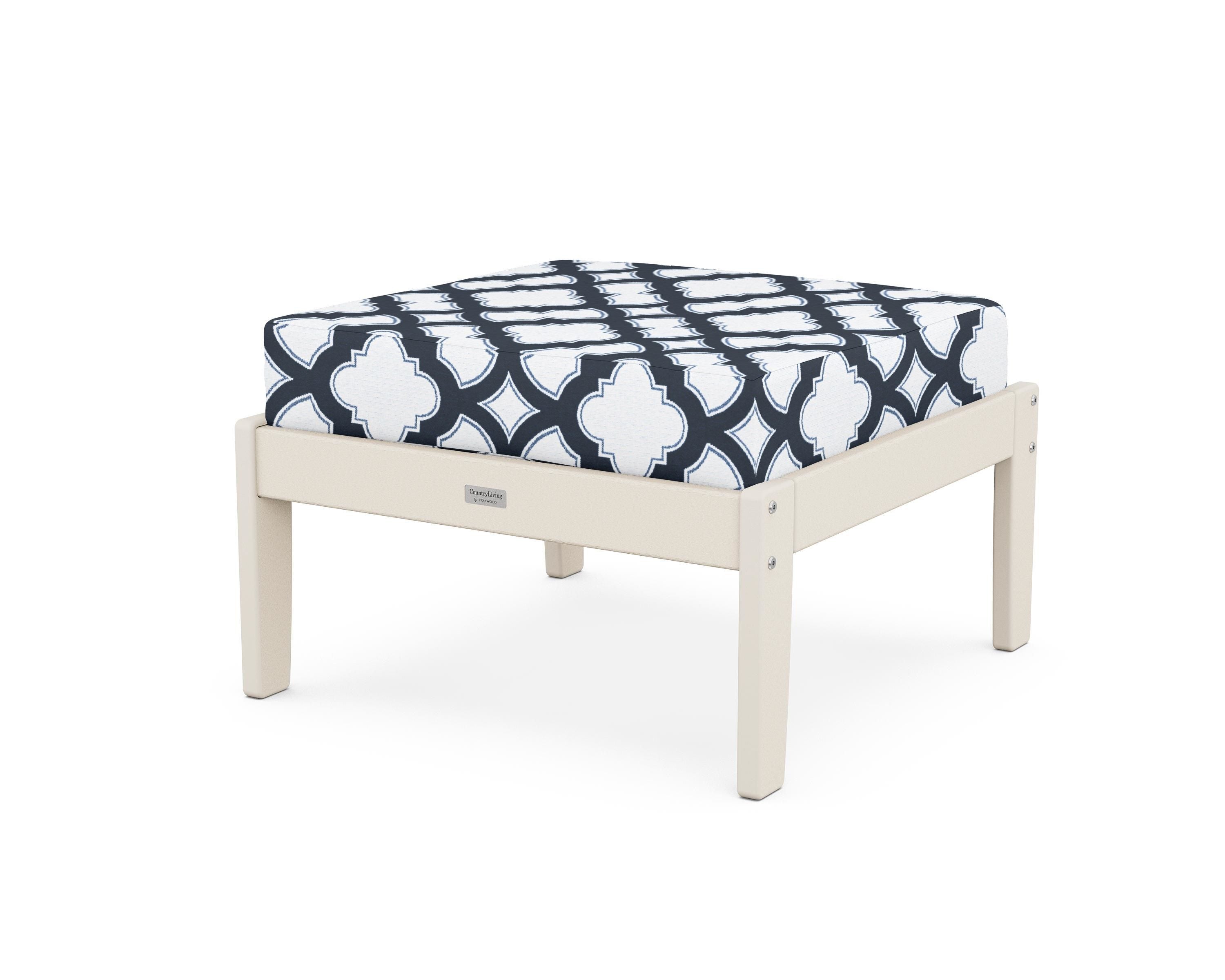 Country Living Cottage Deep Seating Ottoman in Sand / Trellis Marine Indigo