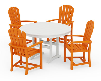 POLYWOOD® Palm Coast 5-Piece Round Farmhouse Dining Set in Tangerine / White
