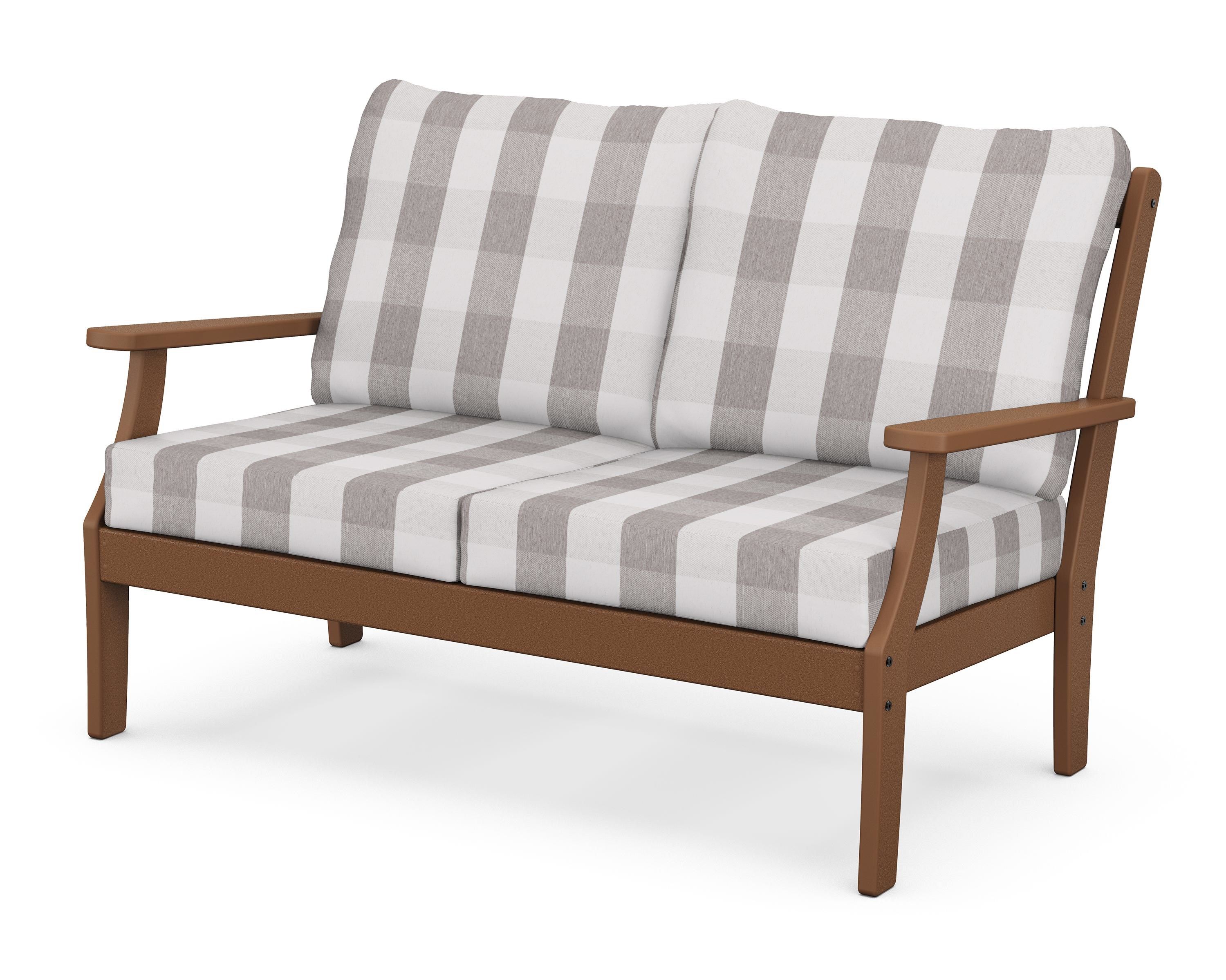 POLYWOOD® Braxton Deep Seating Loveseat in Teak / Buffalo Plaid Grey Mist